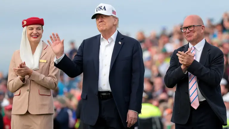 Irish golf fans chant ‘USA’ after Trump announces end of tariffs on Irish whiskey